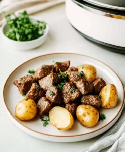 Slow Cooker Garlic Butter Beef Bites & Potatoes Recipe