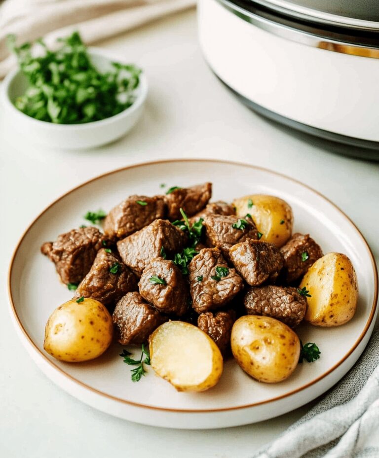 Slow Cooker Garlic Butter Beef Bites & Potatoes Recipe
