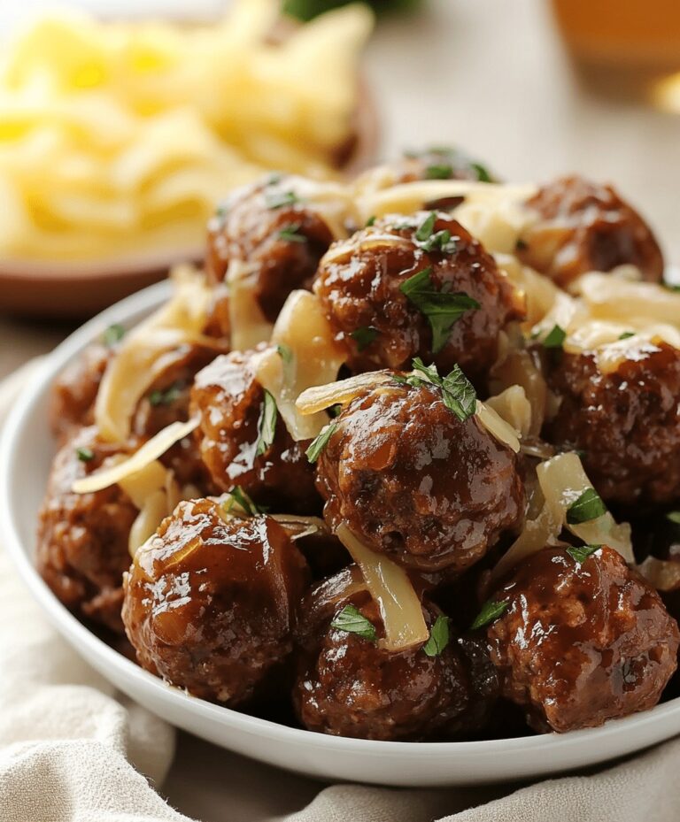 Savory Crockpot French Onion Meatballs Recipe