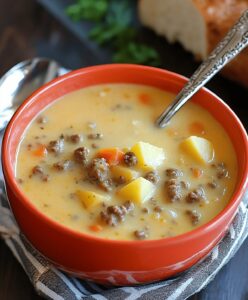 Cheesy Hamburger Potato Soup Recipe
