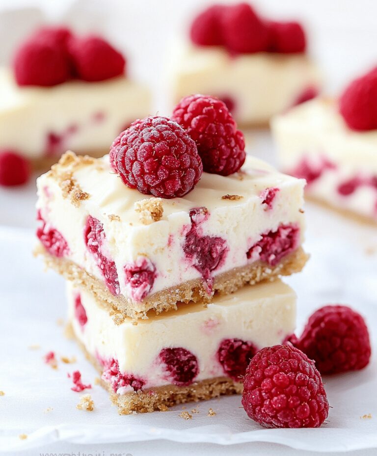 Creamy White Chocolate Raspberry Cheesecake Bars Recipe