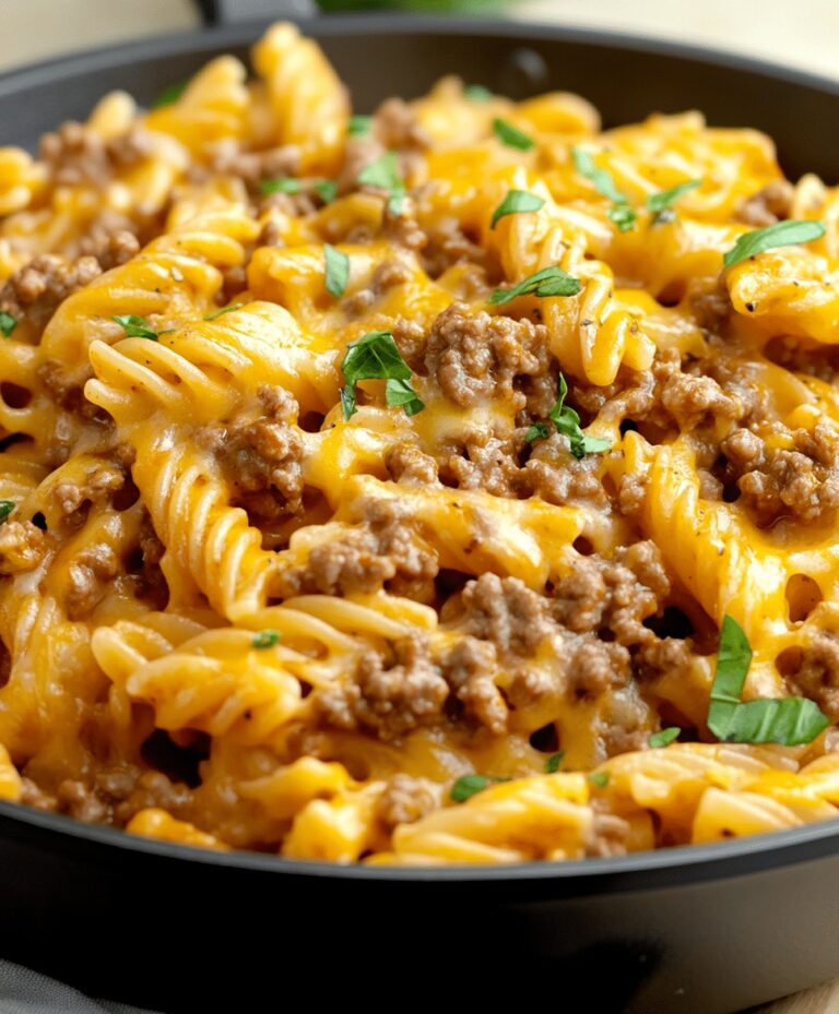 Cheesy Ground Beef Pasta Skillet Recipe