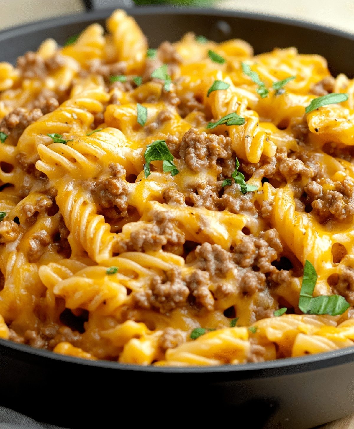 Cheesy Ground Beef Pasta Skillet Recipe
