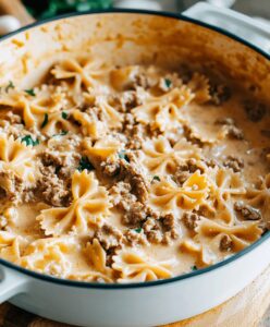 Cheesy Beef And Bowtie Pasta In Garlic Butter Recipe