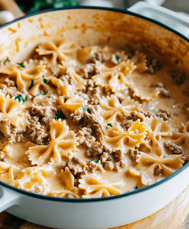 Cheesy Beef And Bowtie Pasta In Garlic Butter Recipe