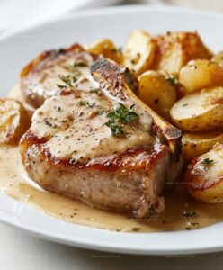 Crispy Garlic Parmesan Pork Chops With Cheesy Scalloped Potatoes Recipe