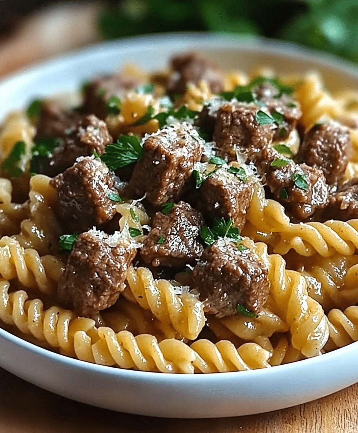 Creamy Beef And Rotini In Garlic Parmesan Sauce Recipe
