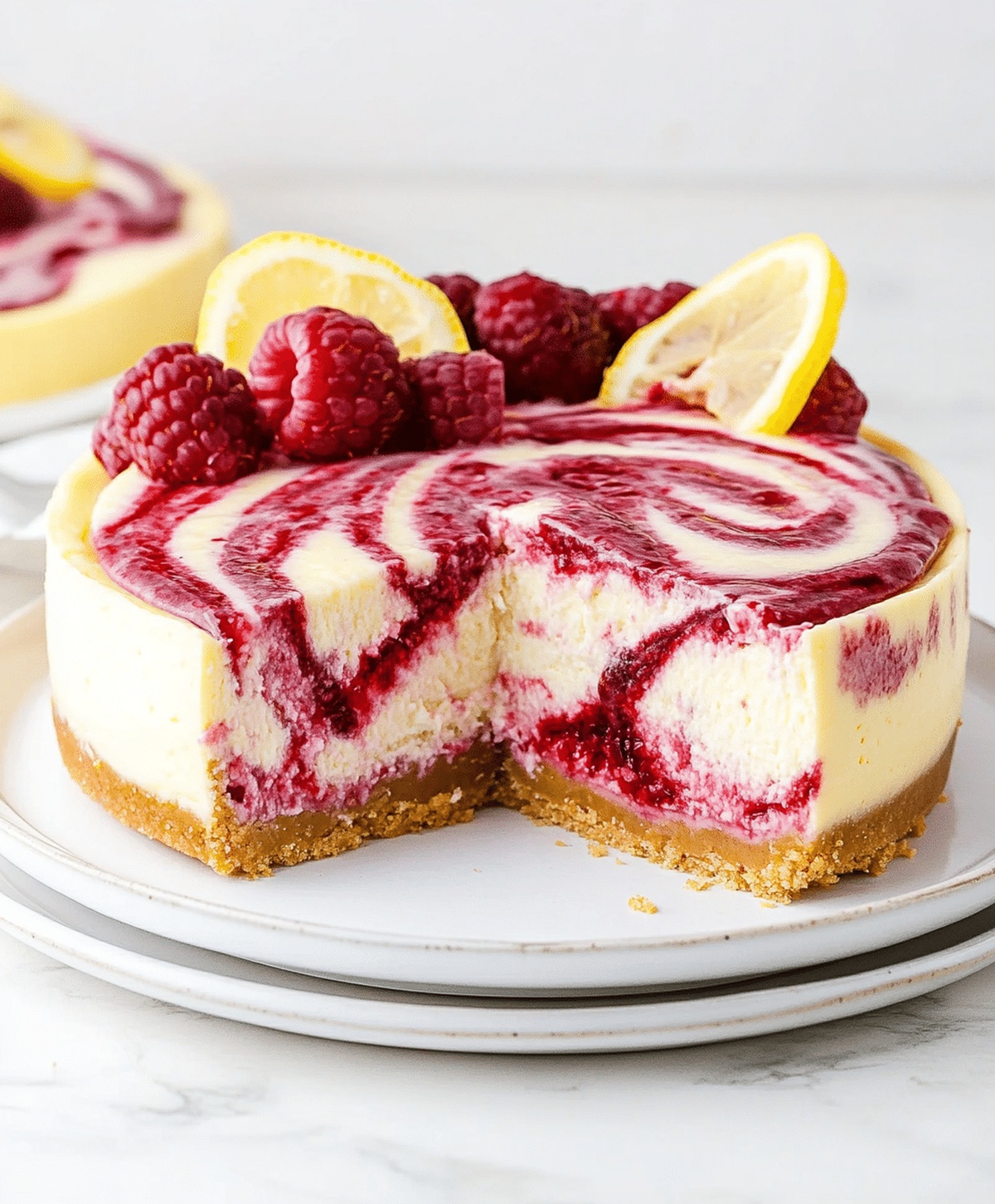Creamy Lemon Raspberry Swirl Cheesecake Recipe