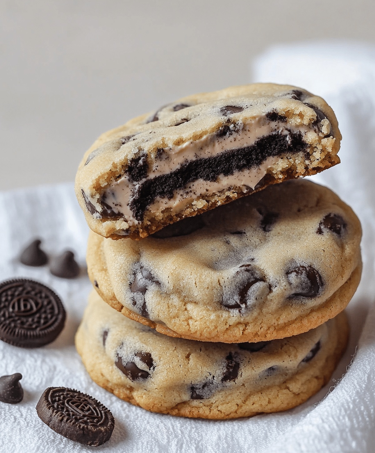 Gooey Oreo Stuffed Chocolate Chip Cookies Recipe