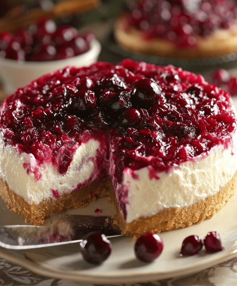Creamy No Bake White Chocolate Cranberry Cheesecake Recipe