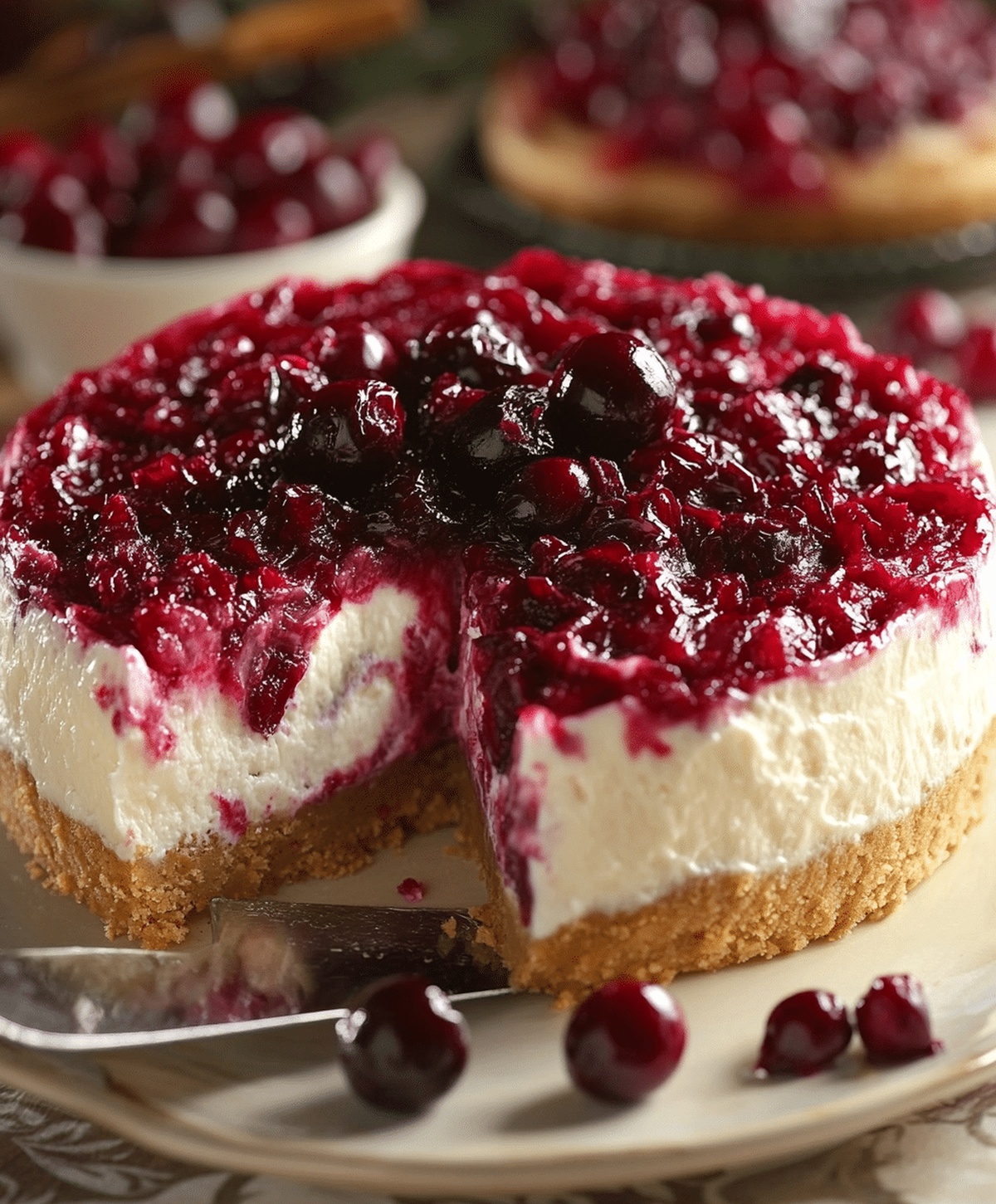 Creamy No Bake White Chocolate Cranberry Cheesecake Recipe