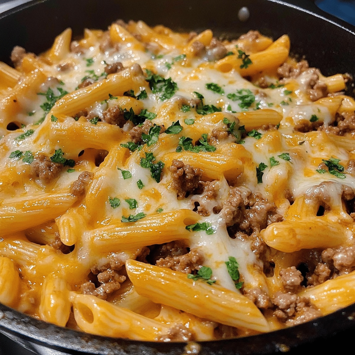 Easy Cheesy Ground Beef Pasta Skillet Recipe