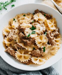 Beef And Bowtie Pasta With Alfredo Sauce Recipe
