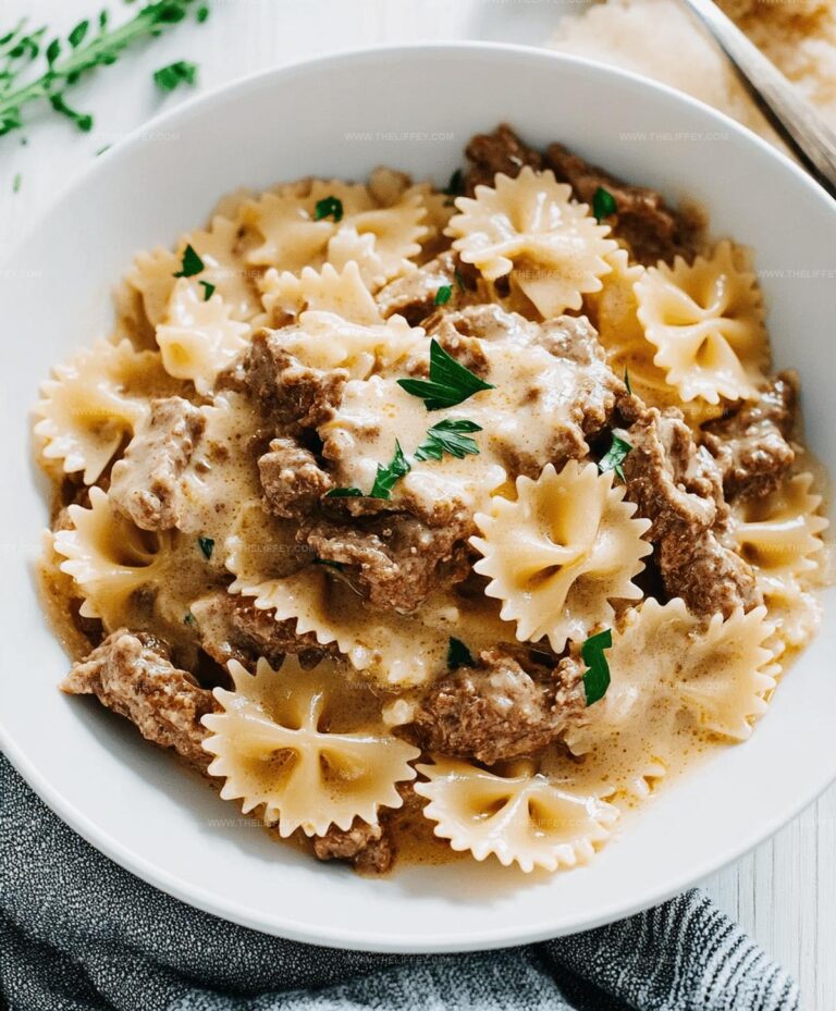 Beef And Bowtie Pasta With Alfredo Sauce Recipe