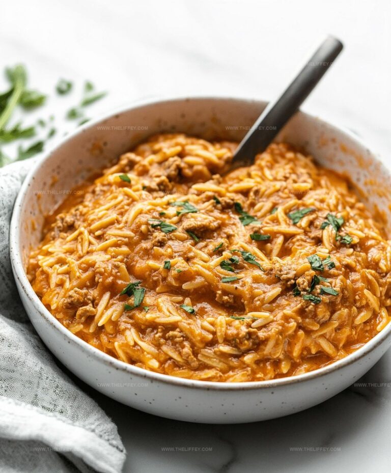 Ground Beef Orzo With Tomato Cream Sauce Recipe