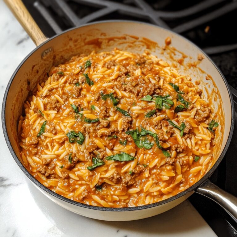 Quick Ground Beef Orzo With Tomato Cream Sauce Recipe