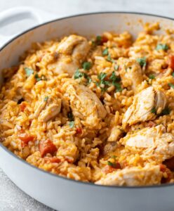 Quick One Pot Queso Chicken And Rice Recipe