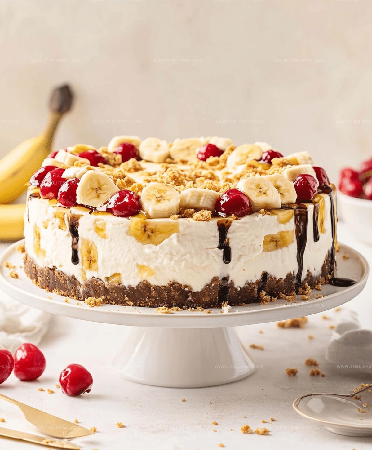 Creamy No-Bake Banana Split Cheesecake Recipe