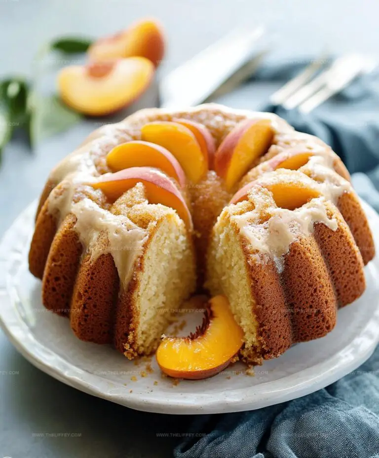 Moist Peach Bundt Cake with Brown Butter Icing Recipe