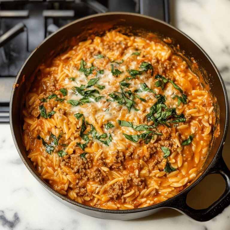 Easy Ground Beef Orzo With Tomato Cream Sauce Recipe