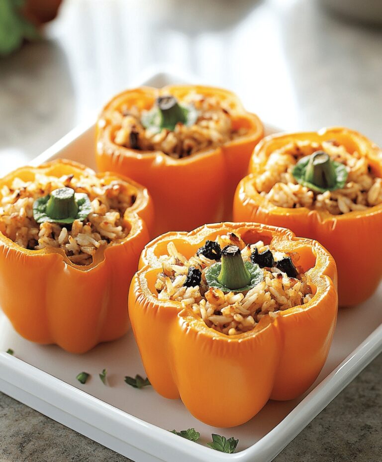 Best Shredded Chicken & Rice Stuffed Peppers Recipe
