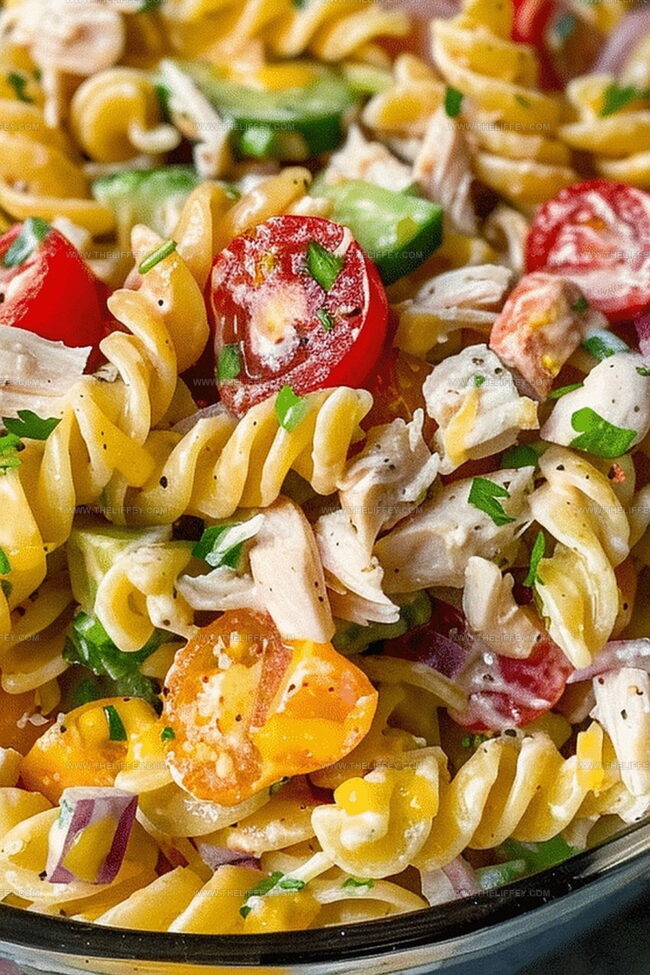 Chicken Ranch Pasta Salad with Creamy and Tangy Dressing